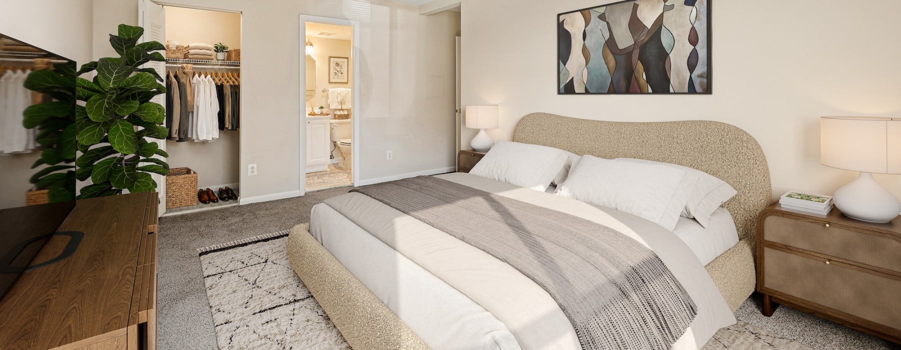 Bedroom with ample lighting and high ceilings